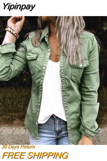 Yipinpay women's 2023 new winter autumn European and American mid-length denim jacket coat fall outfits women